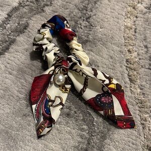 Elegant Red and Cream Hair Scrunchie